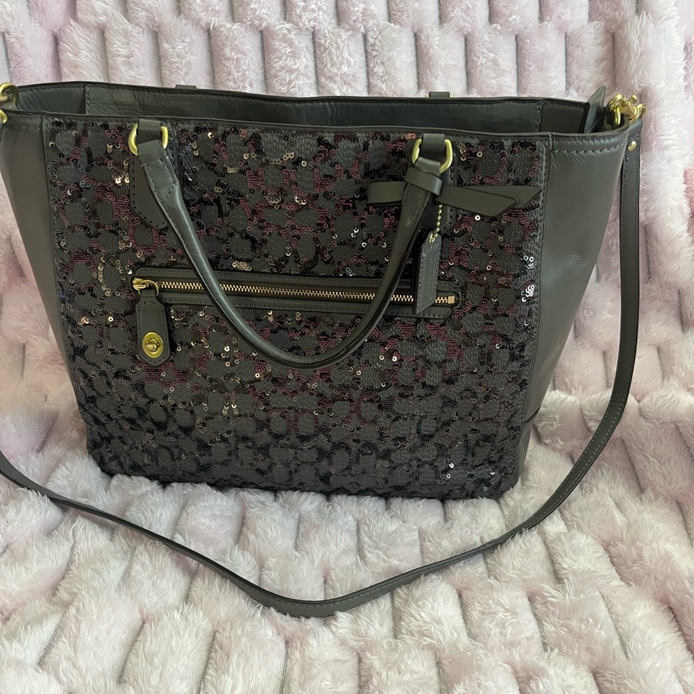 Coach Gray Sequin Tote with Gold Hardware